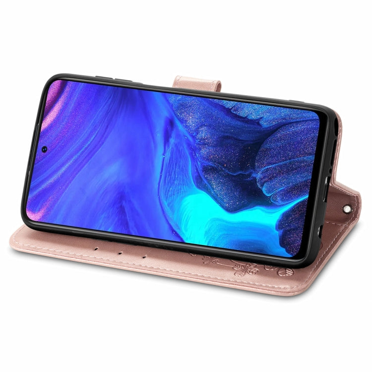 For Infinix Note 10 Pro Four-leaf Clasp Embossed Buckle Mobile Phone Protection Leather Case with Lanyard & Card Slot & Wallet & Bracket Function