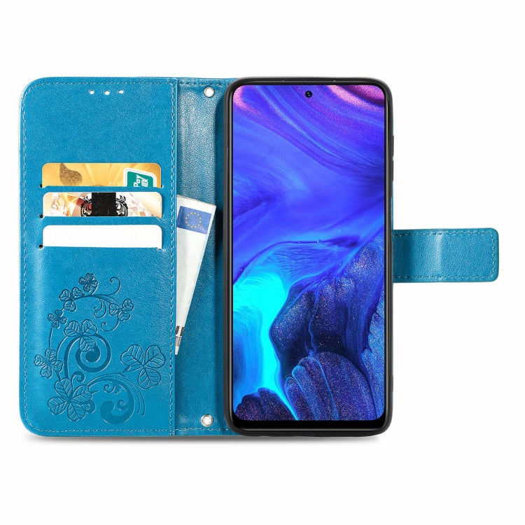 For Infinix Note 10 Pro Four-leaf Clasp Embossed Buckle Mobile Phone Protection Leather Case with Lanyard & Card Slot & Wallet & Bracket Function