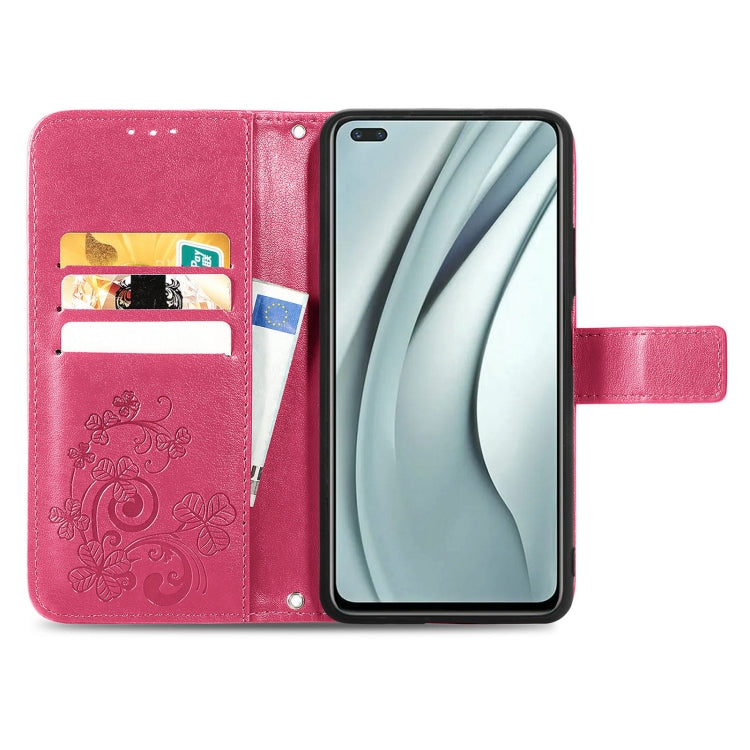 For Infinix Note 8 Four-leaf Clasp Embossed Buckle Mobile Phone Protection Leather Case with Lanyard & Card Slot & Wallet & Bracket Function