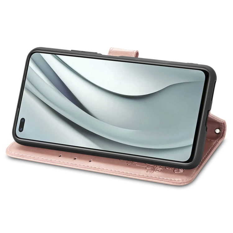 For Infinix Note 8 Four-leaf Clasp Embossed Buckle Mobile Phone Protection Leather Case with Lanyard & Card Slot & Wallet & Bracket Function