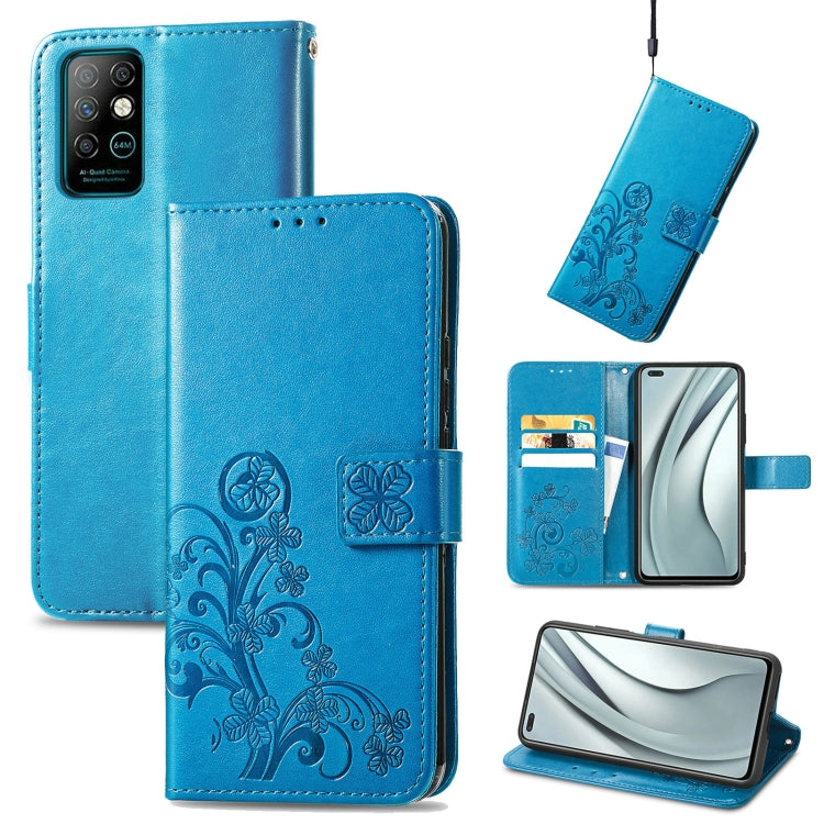 For Infinix Note 8 Four-leaf Clasp Embossed Buckle Mobile Phone Protection Leather Case with Lanyard & Card Slot & Wallet & Bracket Function