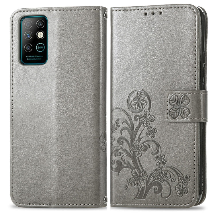 For Infinix Note 8 Four-leaf Clasp Embossed Buckle Mobile Phone Protection Leather Case with Lanyard & Card Slot & Wallet & Bracket Function
