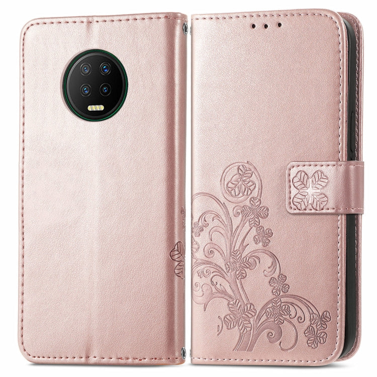 For Infinix Note 7 Four-leaf Clasp Embossed Buckle Mobile Phone Protection Leather Case with Lanyard & Card Slot & Wallet & Bracket Function