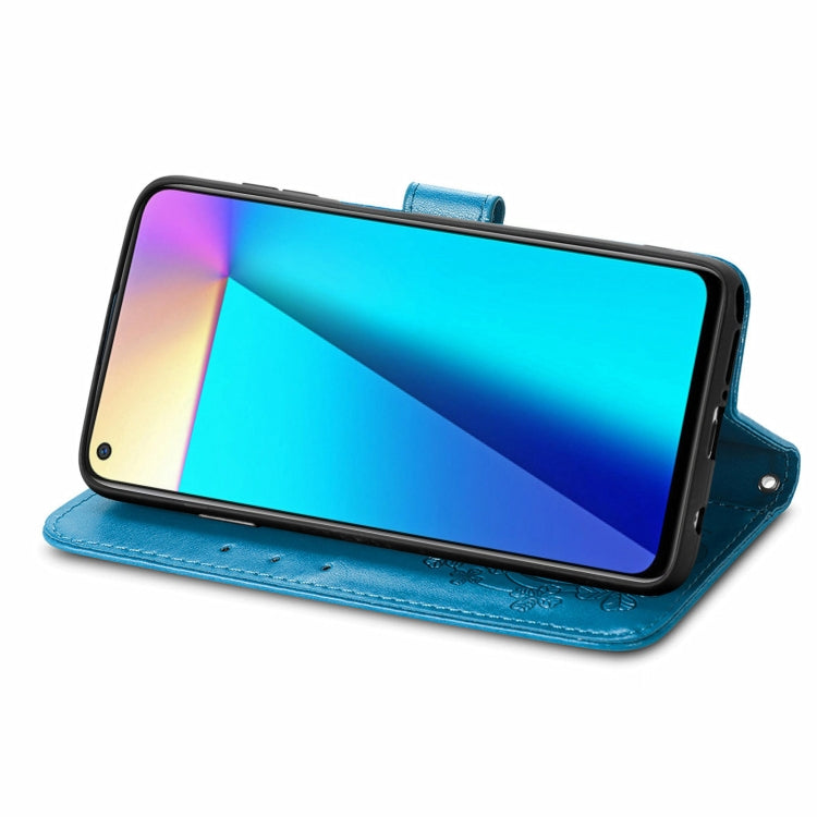 For Infinix Note 7 Four-leaf Clasp Embossed Buckle Mobile Phone Protection Leather Case with Lanyard & Card Slot & Wallet & Bracket Function