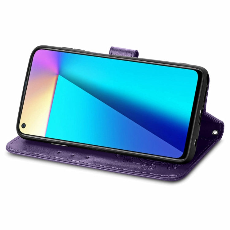 For Infinix Note 7 Four-leaf Clasp Embossed Buckle Mobile Phone Protection Leather Case with Lanyard & Card Slot & Wallet & Bracket Function