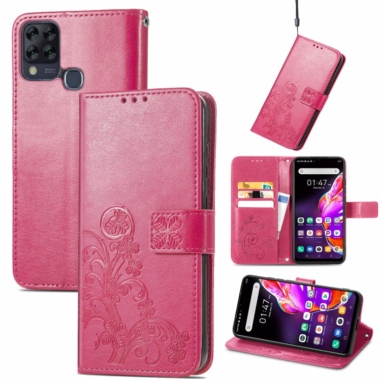For Infinix HOT 10T Four-leaf Clasp Embossed Buckle Mobile Phone Protection Leather Case with Lanyard & Card Slot & Wallet & Bracket Function