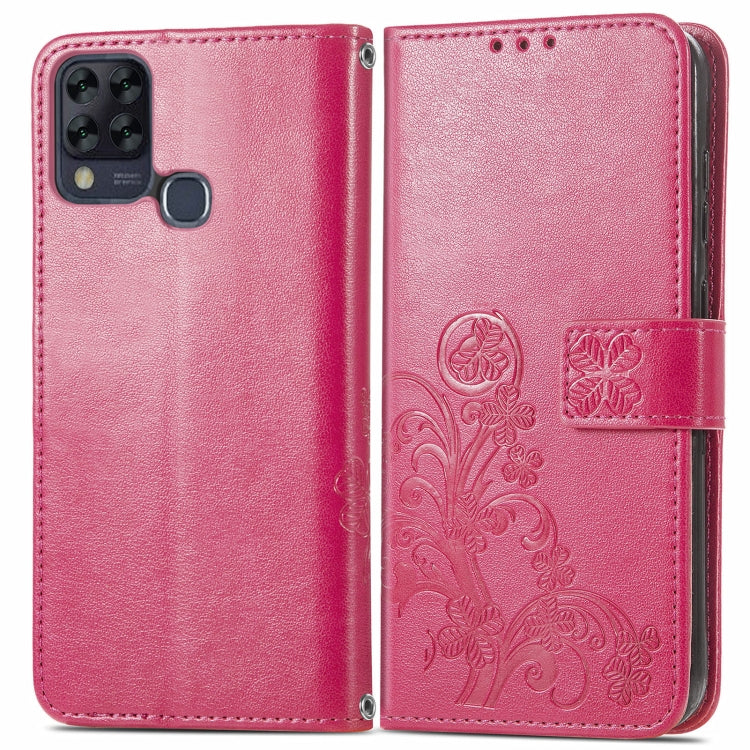For Infinix HOT 10T Four-leaf Clasp Embossed Buckle Mobile Phone Protection Leather Case with Lanyard & Card Slot & Wallet & Bracket Function