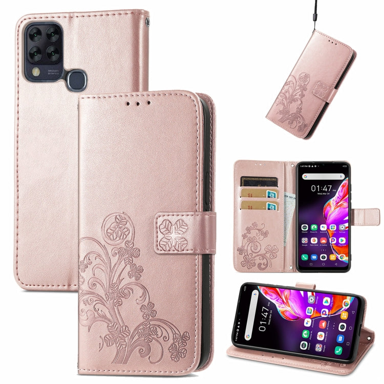 For Infinix HOT 10T Four-leaf Clasp Embossed Buckle Mobile Phone Protection Leather Case with Lanyard & Card Slot & Wallet & Bracket Function