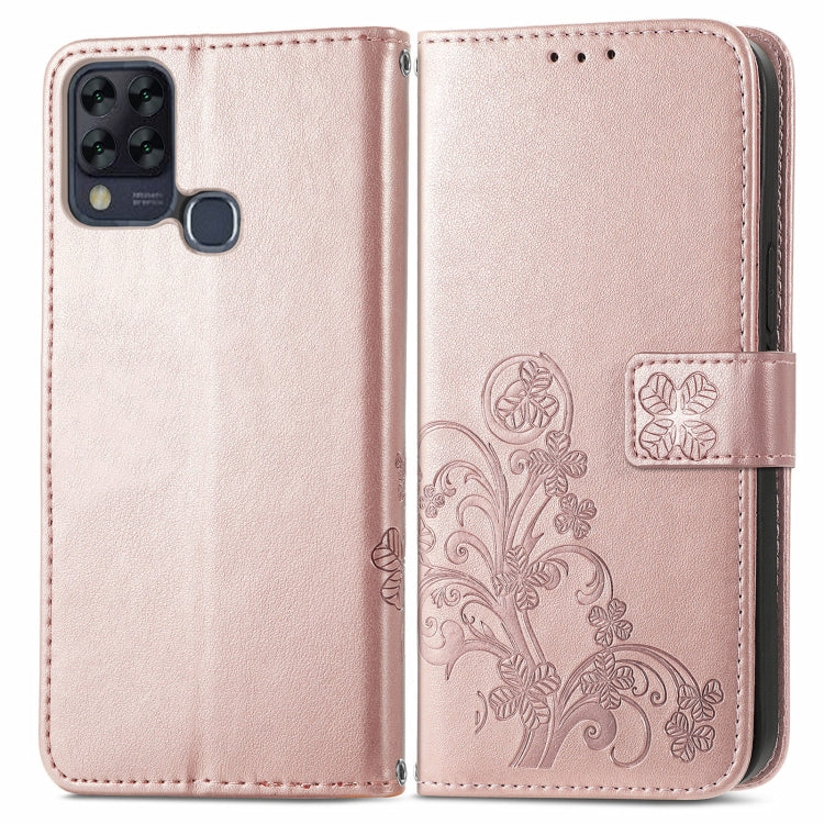 For Infinix HOT 10T Four-leaf Clasp Embossed Buckle Mobile Phone Protection Leather Case with Lanyard & Card Slot & Wallet & Bracket Function