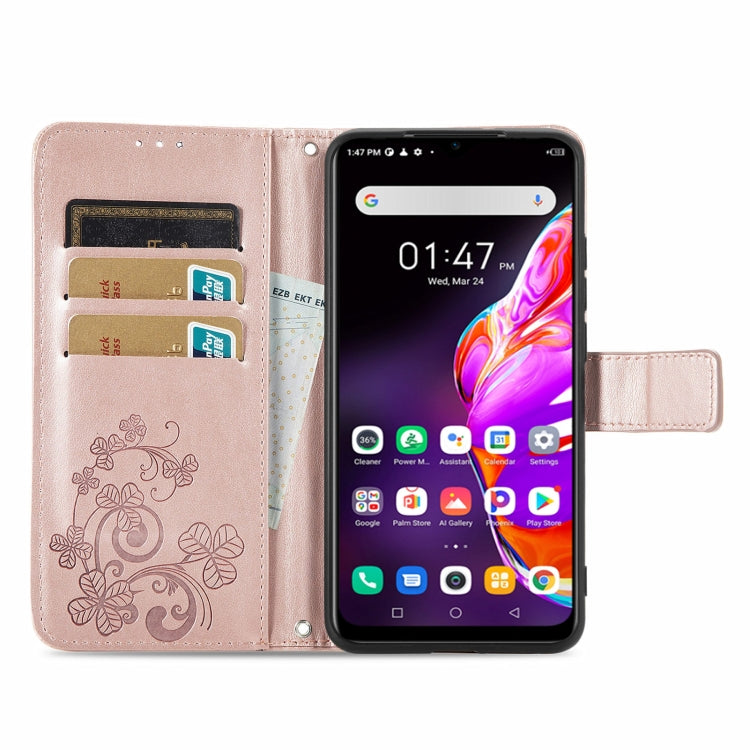 For Infinix HOT 10T Four-leaf Clasp Embossed Buckle Mobile Phone Protection Leather Case with Lanyard & Card Slot & Wallet & Bracket Function
