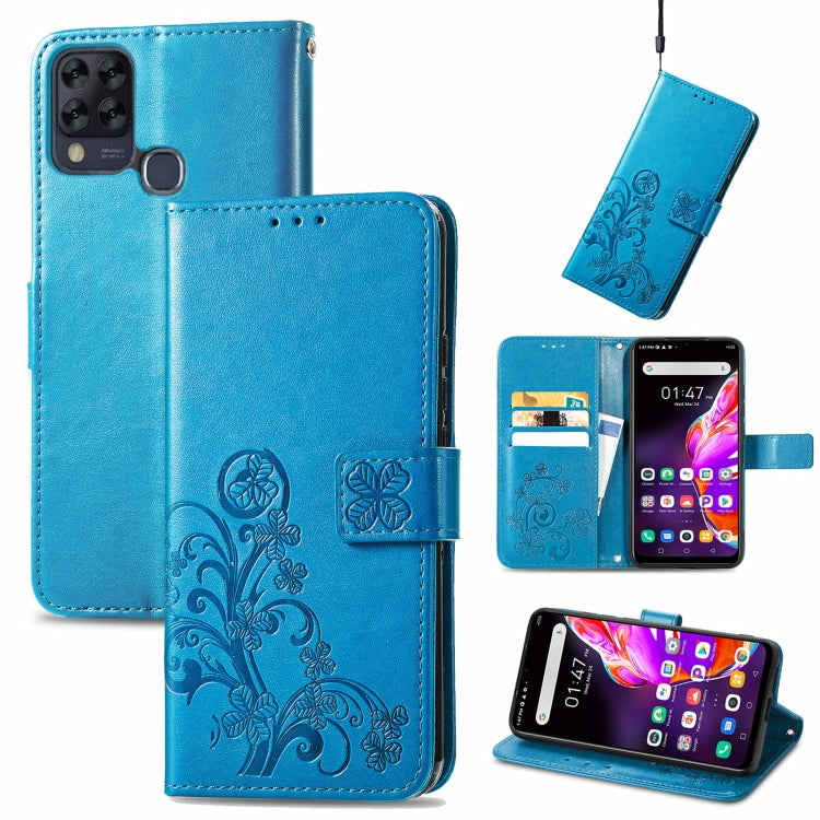 For Infinix HOT 10T Four-leaf Clasp Embossed Buckle Mobile Phone Protection Leather Case with Lanyard & Card Slot & Wallet & Bracket Function