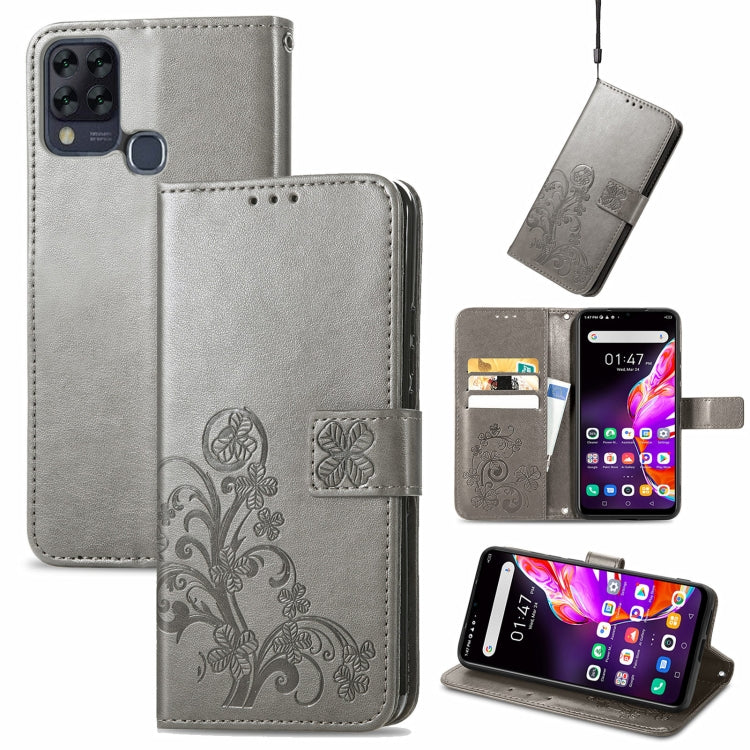 For Infinix HOT 10T Four-leaf Clasp Embossed Buckle Mobile Phone Protection Leather Case with Lanyard & Card Slot & Wallet & Bracket Function