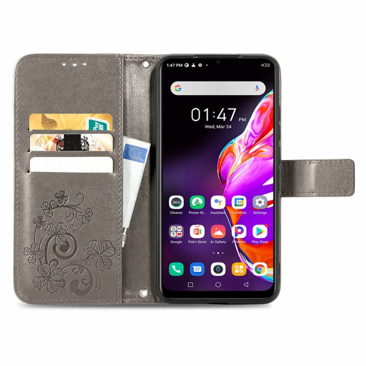For Infinix HOT 10T Four-leaf Clasp Embossed Buckle Mobile Phone Protection Leather Case with Lanyard & Card Slot & Wallet & Bracket Function