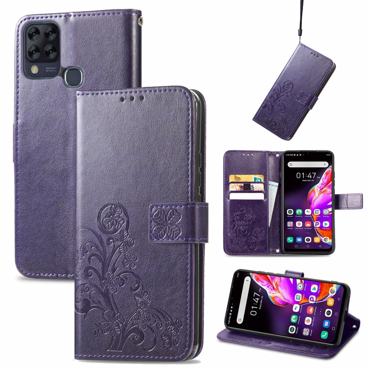 For Infinix HOT 10T Four-leaf Clasp Embossed Buckle Mobile Phone Protection Leather Case with Lanyard & Card Slot & Wallet & Bracket Function