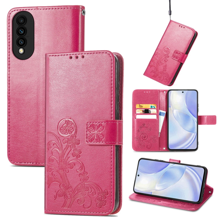 For Huawei nova 8 SE Youth Four-leaf Clasp Embossed Buckle Mobile Phone Protection Leather Case with Lanyard & Card Slot & Wallet & Bracket Function
