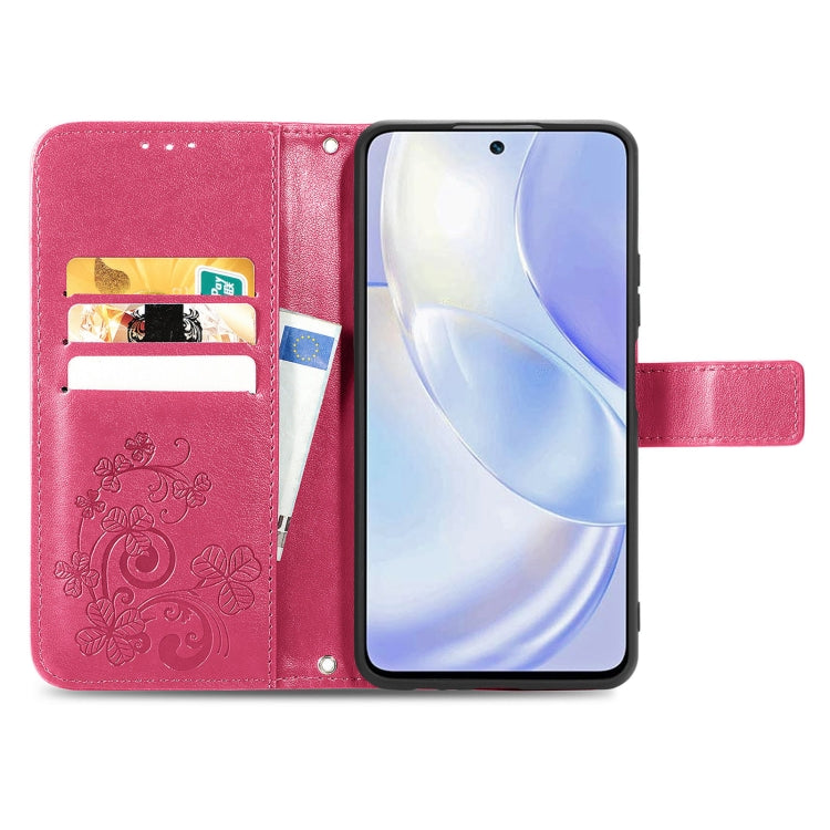 For Huawei nova 8 SE Youth Four-leaf Clasp Embossed Buckle Mobile Phone Protection Leather Case with Lanyard & Card Slot & Wallet & Bracket Function