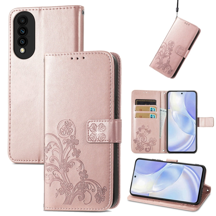 For Huawei nova 8 SE Youth Four-leaf Clasp Embossed Buckle Mobile Phone Protection Leather Case with Lanyard & Card Slot & Wallet & Bracket Function