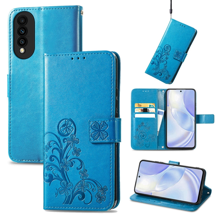 For Huawei nova 8 SE Youth Four-leaf Clasp Embossed Buckle Mobile Phone Protection Leather Case with Lanyard & Card Slot & Wallet & Bracket Function