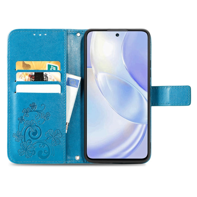 For Huawei nova 8 SE Youth Four-leaf Clasp Embossed Buckle Mobile Phone Protection Leather Case with Lanyard & Card Slot & Wallet & Bracket Function