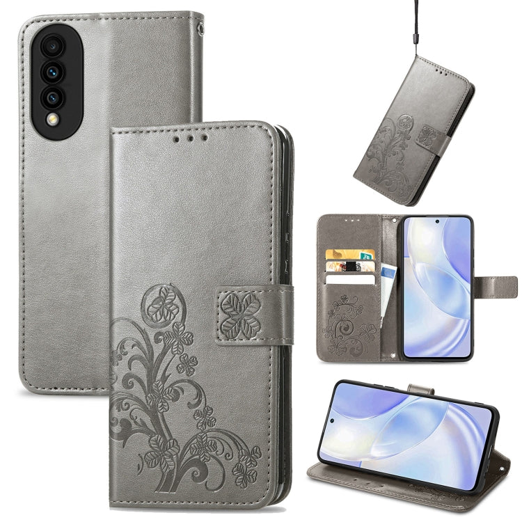 For Huawei nova 8 SE Youth Four-leaf Clasp Embossed Buckle Mobile Phone Protection Leather Case with Lanyard & Card Slot & Wallet & Bracket Function