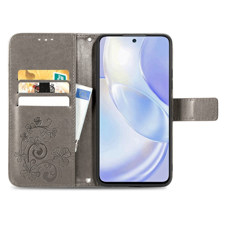 For Huawei nova 8 SE Youth Four-leaf Clasp Embossed Buckle Mobile Phone Protection Leather Case with Lanyard & Card Slot & Wallet & Bracket Function