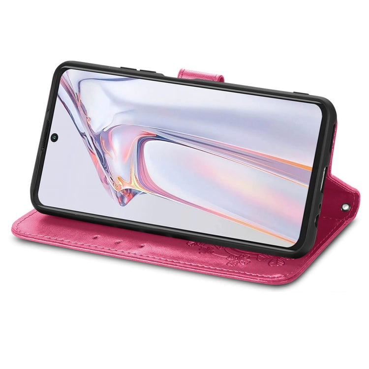 For Blackview A100 Four-leaf Clasp Embossed Buckle Mobile Phone Protection Leather Case with Lanyard & Card Slot & Wallet & Bracket Function