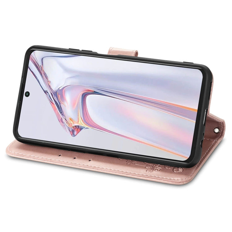 For Blackview A100 Four-leaf Clasp Embossed Buckle Mobile Phone Protection Leather Case with Lanyard & Card Slot & Wallet & Bracket Function