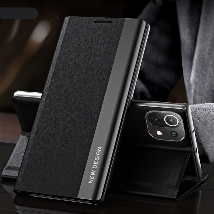 For Xiaomi Mi 11 Lite Side Electroplated Magnetic Ultra-Thin Horizontal Flip Leather Case with Holder