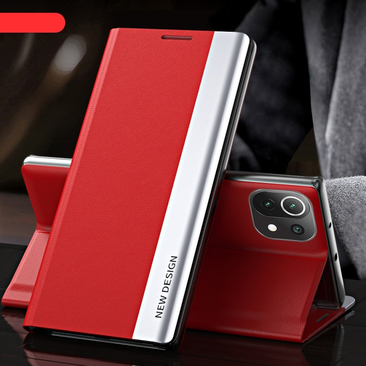 For Xiaomi Mi 11 Lite Side Electroplated Magnetic Ultra-Thin Horizontal Flip Leather Case with Holder