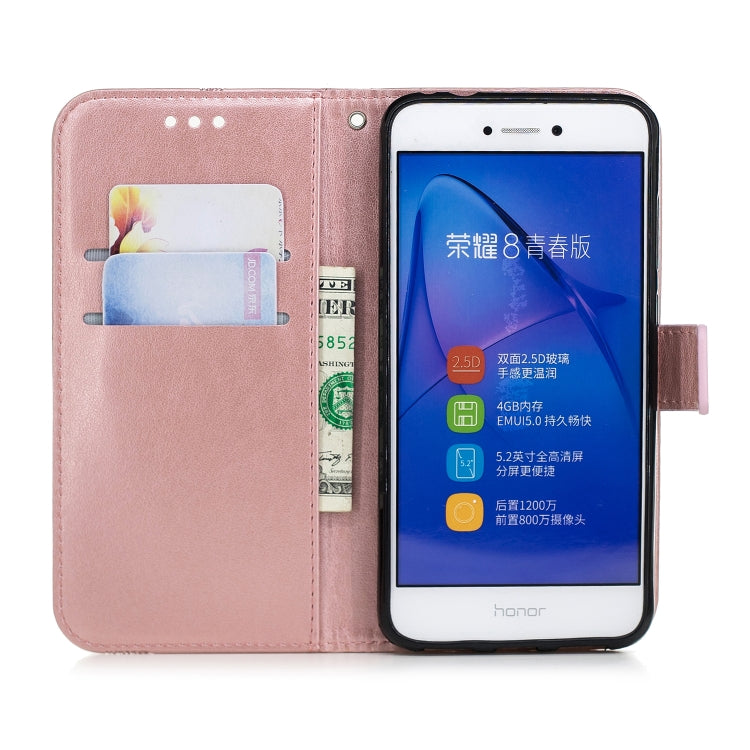 Diamond Encrusted Butterflies Love Flowers Pattern Horizontal Flip Leather Case with for Huawei P8 Lite (2017)  , Holder & Card Slots & Wallet & Lanyard