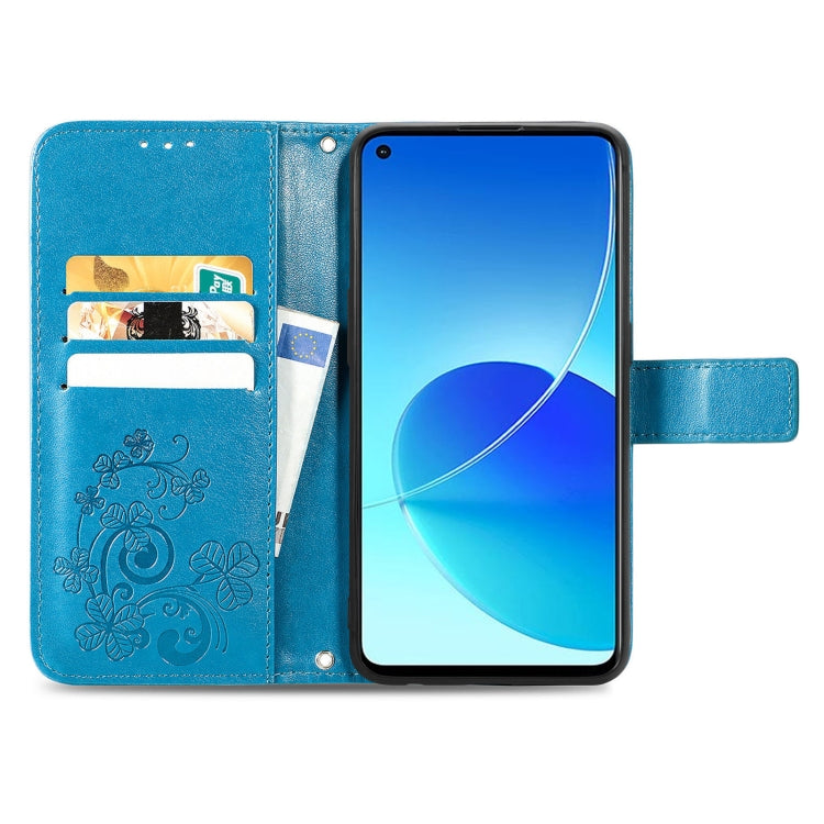 For OPPO Reno6 Z Four-leaf Clasp Embossed Buckle Mobile Phone Protection Leather Case with Lanyard & Card Slot & Wallet & Bracket Function