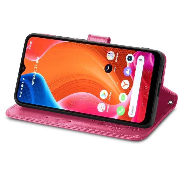 For OPPO Realme C20 Four-leaf Clasp Embossed Buckle Mobile Phone Protection Leather Case with Lanyard & Card Slot & Wallet & Bracket Function