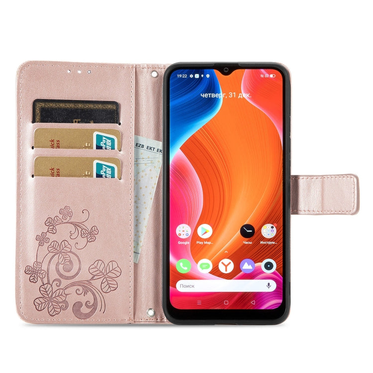 For OPPO Realme C20 Four-leaf Clasp Embossed Buckle Mobile Phone Protection Leather Case with Lanyard & Card Slot & Wallet & Bracket Function