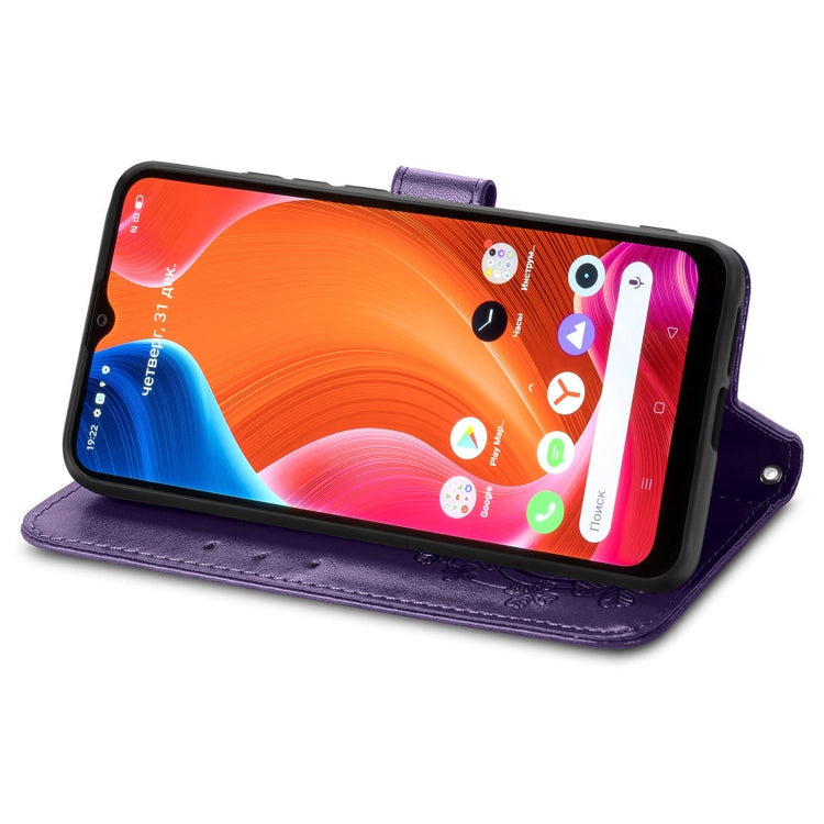 For OPPO Realme C20 Four-leaf Clasp Embossed Buckle Mobile Phone Protection Leather Case with Lanyard & Card Slot & Wallet & Bracket Function