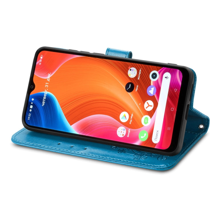 For OPPO Realme C20 Four-leaf Clasp Embossed Buckle Mobile Phone Protection Leather Case with Lanyard & Card Slot & Wallet & Bracket Function