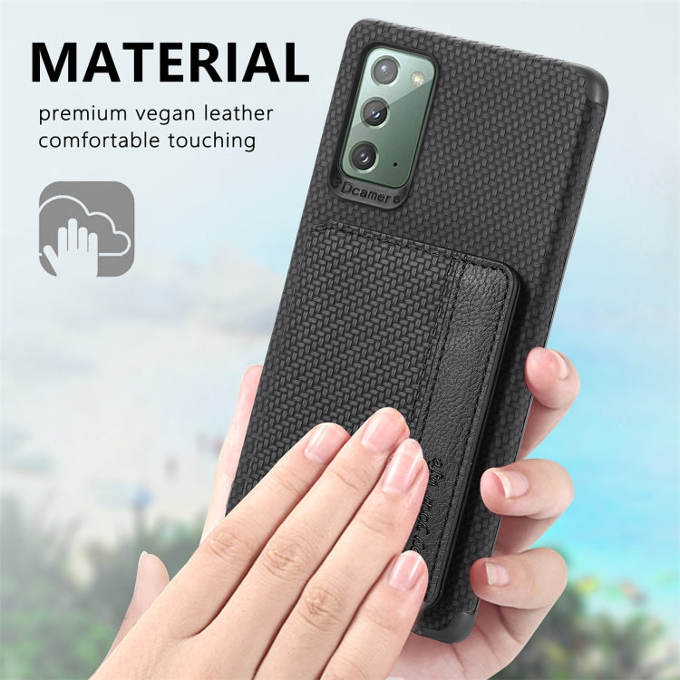 For Samsung Galaxy A51 5G Carbon Fiber Magnetic Card Bag TPU+PU Shockproof Back Cover Case with Holder & Card Slot & Photo Frame