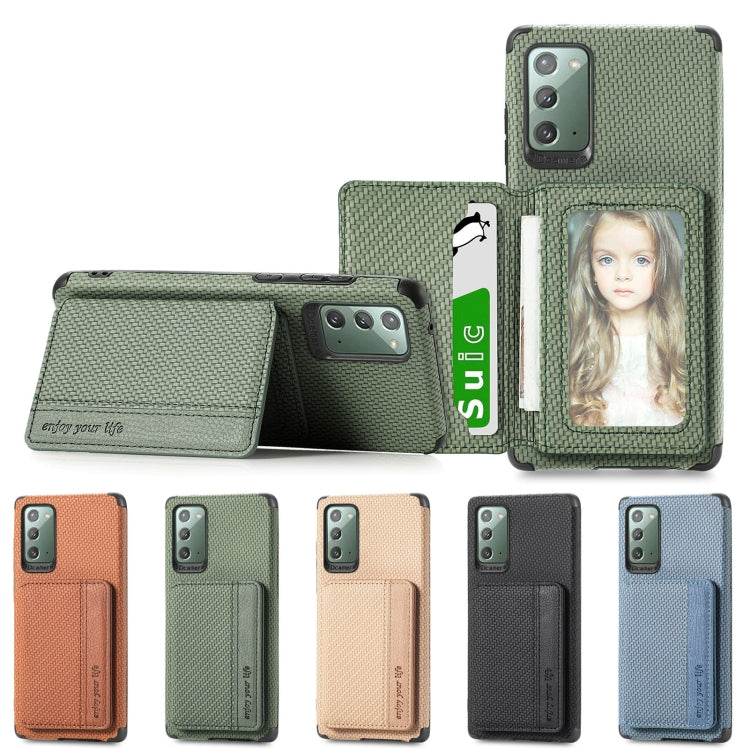 For Samsung Galaxy A51 5G Carbon Fiber Magnetic Card Bag TPU+PU Shockproof Back Cover Case with Holder & Card Slot & Photo Frame