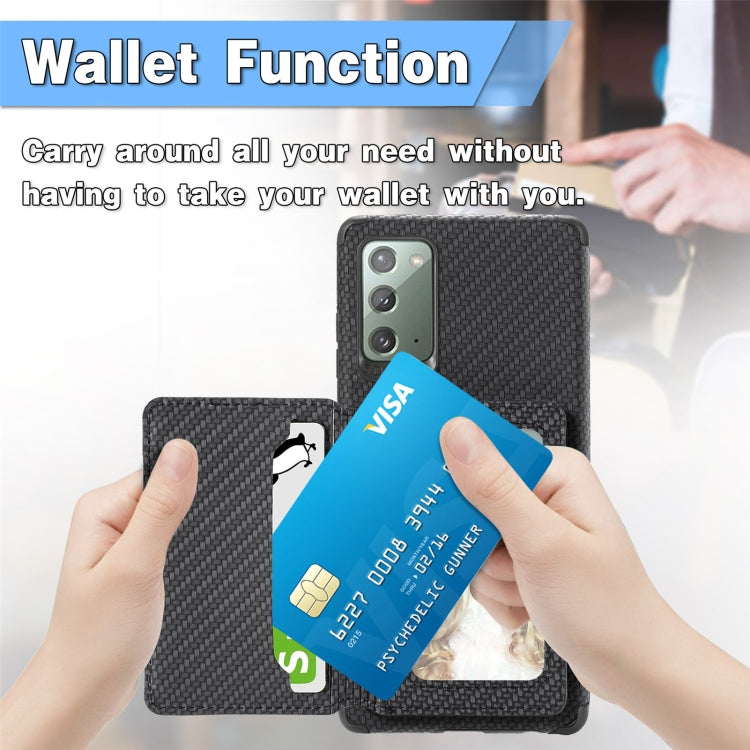 For Samsung Galaxy A71 5G Carbon Fiber Magnetic Card Bag TPU+PU Shockproof Back Cover Case with Holder & Card Slot & Photo Frame