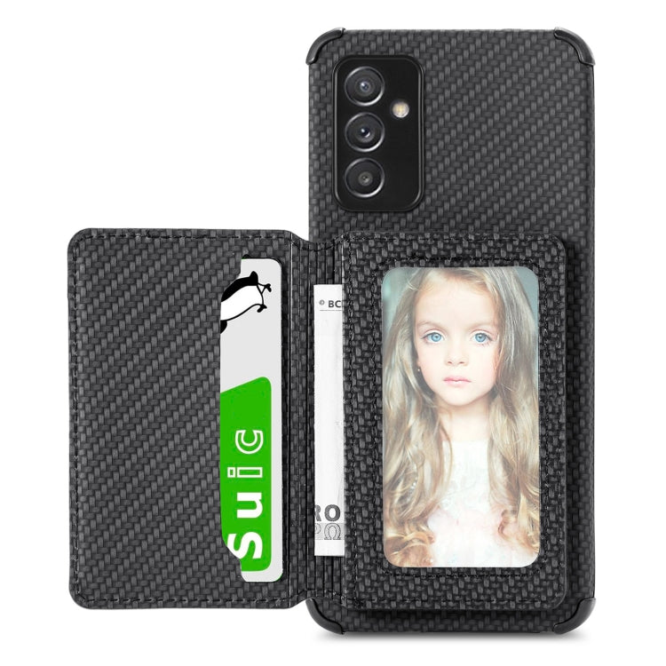 For Samsung Galaxy A82 5G Carbon Fiber Magnetic Card Bag TPU+PU Shockproof Back Cover Case with Holder & Card Slot & Photo Frame