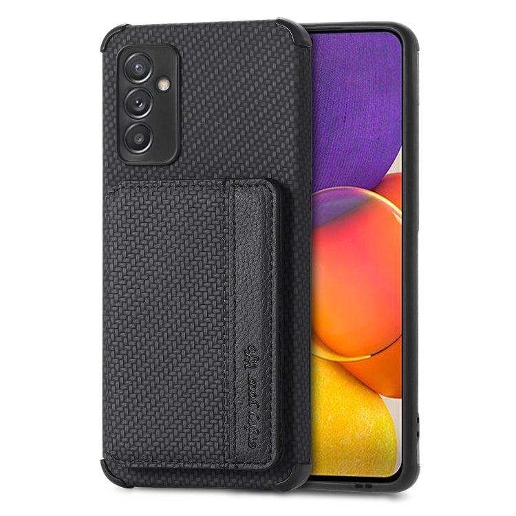 For Samsung Galaxy A82 5G Carbon Fiber Magnetic Card Bag TPU+PU Shockproof Back Cover Case with Holder & Card Slot & Photo Frame