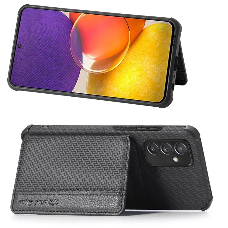For Samsung Galaxy A82 5G Carbon Fiber Magnetic Card Bag TPU+PU Shockproof Back Cover Case with Holder & Card Slot & Photo Frame
