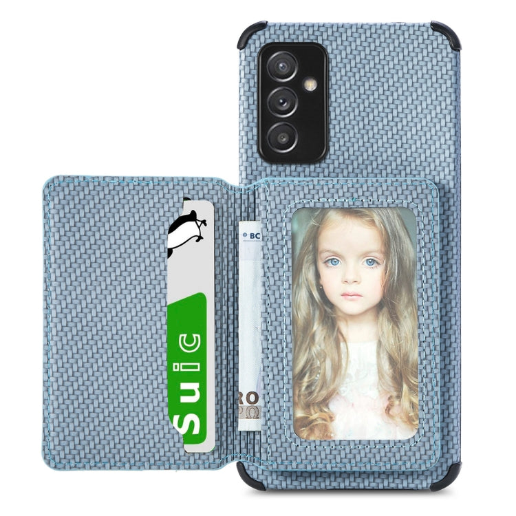 For Samsung Galaxy A82 5G Carbon Fiber Magnetic Card Bag TPU+PU Shockproof Back Cover Case with Holder & Card Slot & Photo Frame