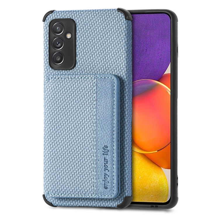 For Samsung Galaxy A82 5G Carbon Fiber Magnetic Card Bag TPU+PU Shockproof Back Cover Case with Holder & Card Slot & Photo Frame