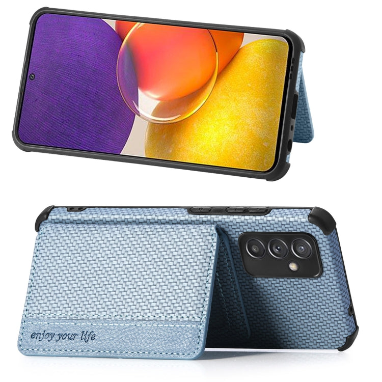 For Samsung Galaxy A82 5G Carbon Fiber Magnetic Card Bag TPU+PU Shockproof Back Cover Case with Holder & Card Slot & Photo Frame