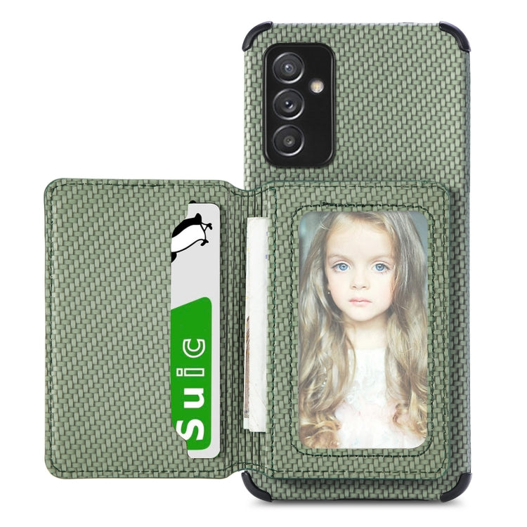 For Samsung Galaxy A82 5G Carbon Fiber Magnetic Card Bag TPU+PU Shockproof Back Cover Case with Holder & Card Slot & Photo Frame