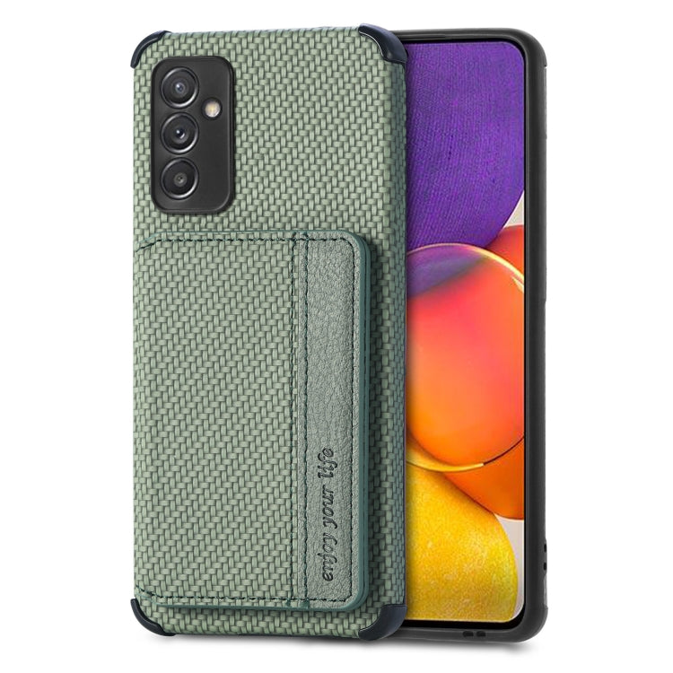 For Samsung Galaxy A82 5G Carbon Fiber Magnetic Card Bag TPU+PU Shockproof Back Cover Case with Holder & Card Slot & Photo Frame