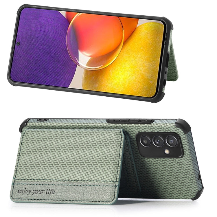 For Samsung Galaxy A82 5G Carbon Fiber Magnetic Card Bag TPU+PU Shockproof Back Cover Case with Holder & Card Slot & Photo Frame