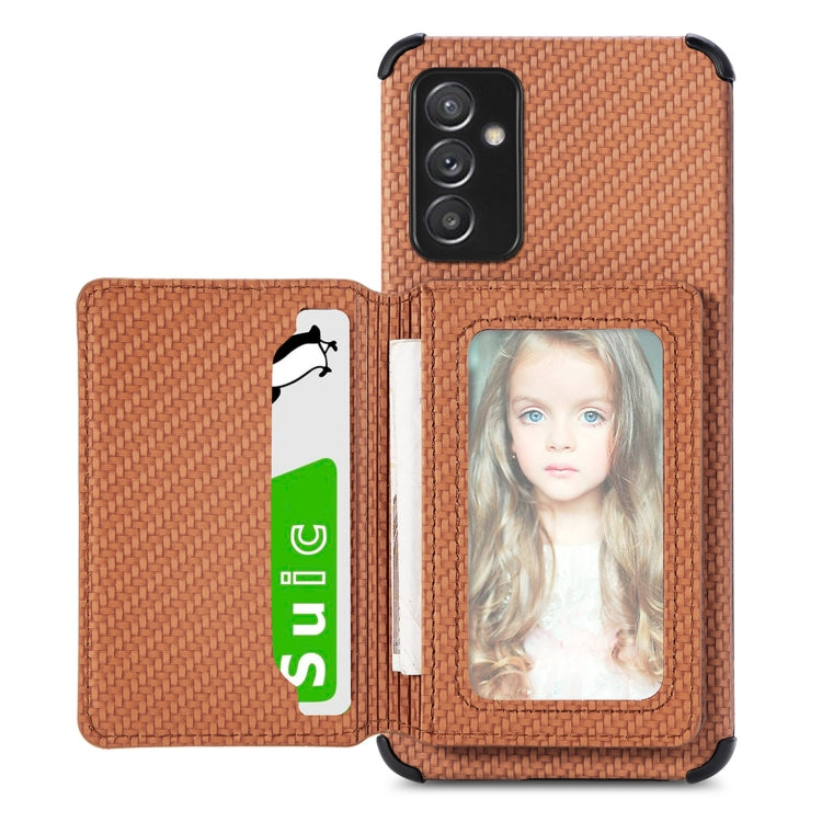 For Samsung Galaxy A82 5G Carbon Fiber Magnetic Card Bag TPU+PU Shockproof Back Cover Case with Holder & Card Slot & Photo Frame