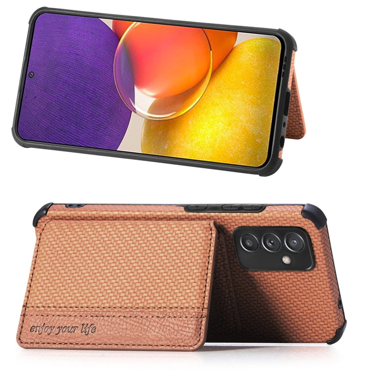 For Samsung Galaxy A82 5G Carbon Fiber Magnetic Card Bag TPU+PU Shockproof Back Cover Case with Holder & Card Slot & Photo Frame