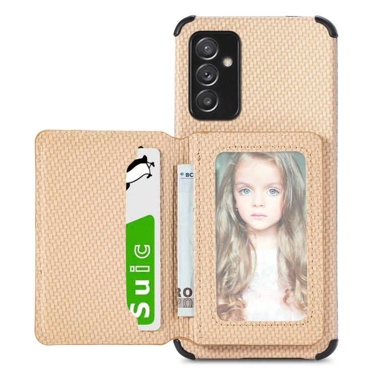 For Samsung Galaxy A82 5G Carbon Fiber Magnetic Card Bag TPU+PU Shockproof Back Cover Case with Holder & Card Slot & Photo Frame